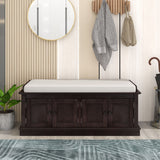 Storage Bench with 4 Doors and Adjustable Shelves, Shoe Bench with Removable Cushion