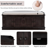 Storage Bench with 4 Doors and Adjustable Shelves, Shoe Bench with Removable Cushion