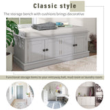 Storage Bench with 4 Doors and Adjustable Shelves, Shoe Bench with Removable Cushion