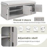 Storage Bench with 4 Doors and Adjustable Shelves, Shoe Bench with Removable Cushion