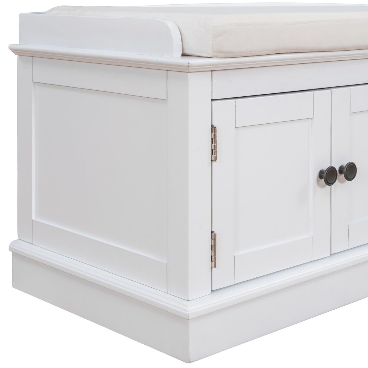 Storage Bench with 4 Doors and Adjustable Shelves, Shoe Bench with Removable Cushion