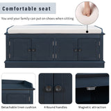 Storage Bench with 4 Doors and Adjustable Shelves, Shoe Bench with Removable Cushion