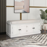 Storage Bench with 4 Doors and Adjustable Shelves, Shoe Bench with Removable Cushion