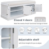 Storage Bench with 4 Doors and Adjustable Shelves, Shoe Bench with Removable Cushion