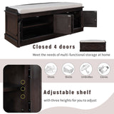Storage Bench with 4 Doors and Adjustable Shelves, Shoe Bench with Removable Cushion