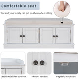 Storage Bench with 4 Doors and Adjustable Shelves, Shoe Bench with Removable Cushion