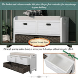 Storage Bench with Removable Basket and 2 Drawers, Fully Assembled Shoe Bench with Removable Cushion - 32" L x 11.8" W x 20" H