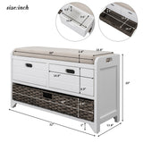 Storage Bench with Removable Basket and 2 Drawers, Fully Assembled Shoe Bench with Removable Cushion - 32" L x 11.8" W x 20" H