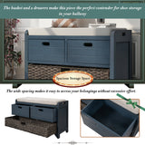 Storage Bench with Removable Basket and 2 Drawers, Fully Assembled Shoe Bench with Removable Cushion - 32" L x 11.8" W x 20" H
