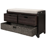 Storage Bench with Removable Basket and 2 Drawers, Fully Assembled Shoe Bench with Removable Cushion - 32" L x 11.8" W x 20" H