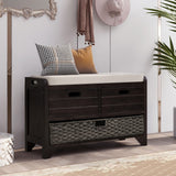 Storage Bench with Removable Basket and 2 Drawers, Fully Assembled Shoe Bench with Removable Cushion - 32" L x 11.8" W x 20" H