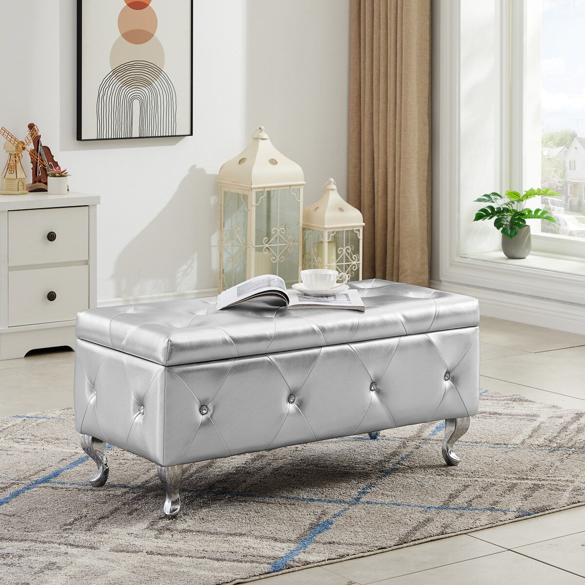 Storage Bench, Flip Top Entryway Bench Seat with Safety Hinge, Storage Chest with Padded Seat, Bed End Stool, Supports 250 lbs