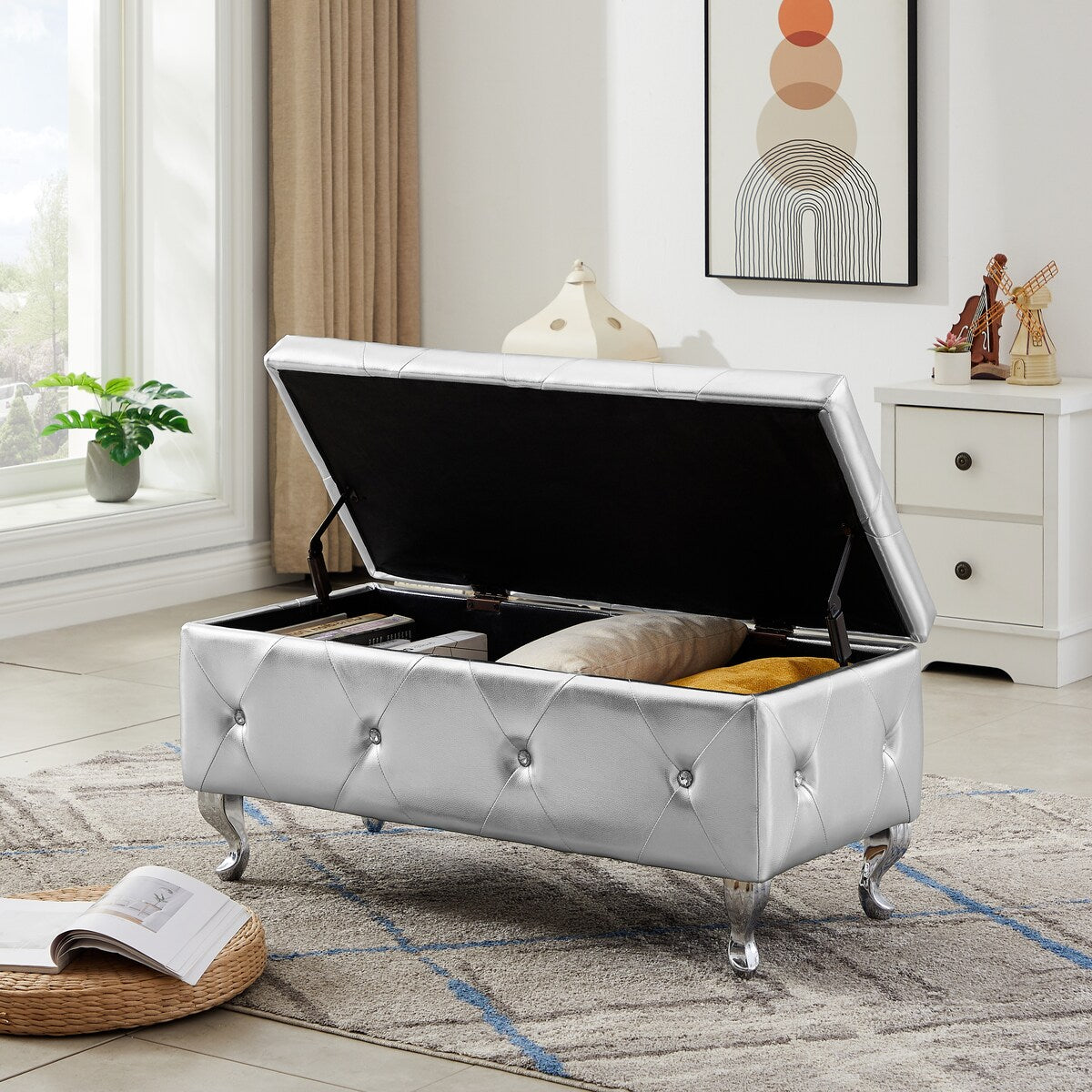 Storage Bench, Flip Top Entryway Bench Seat with Safety Hinge, Storage Chest with Padded Seat, Bed End Stool