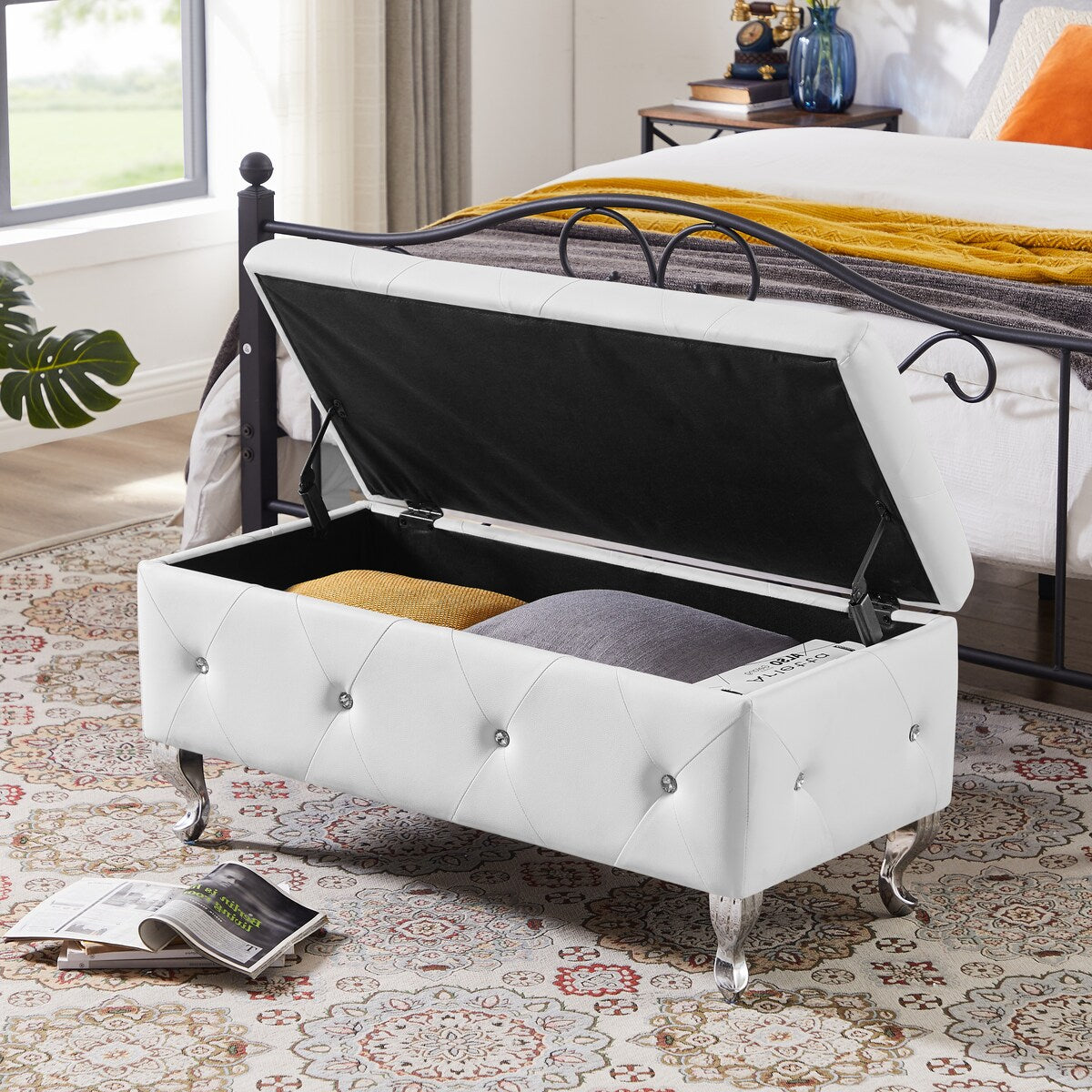 Storage Bench, Flip Top Entryway Bench Seat with Safety Hinge, Storage Chest with Padded Seat, Bed End Stool