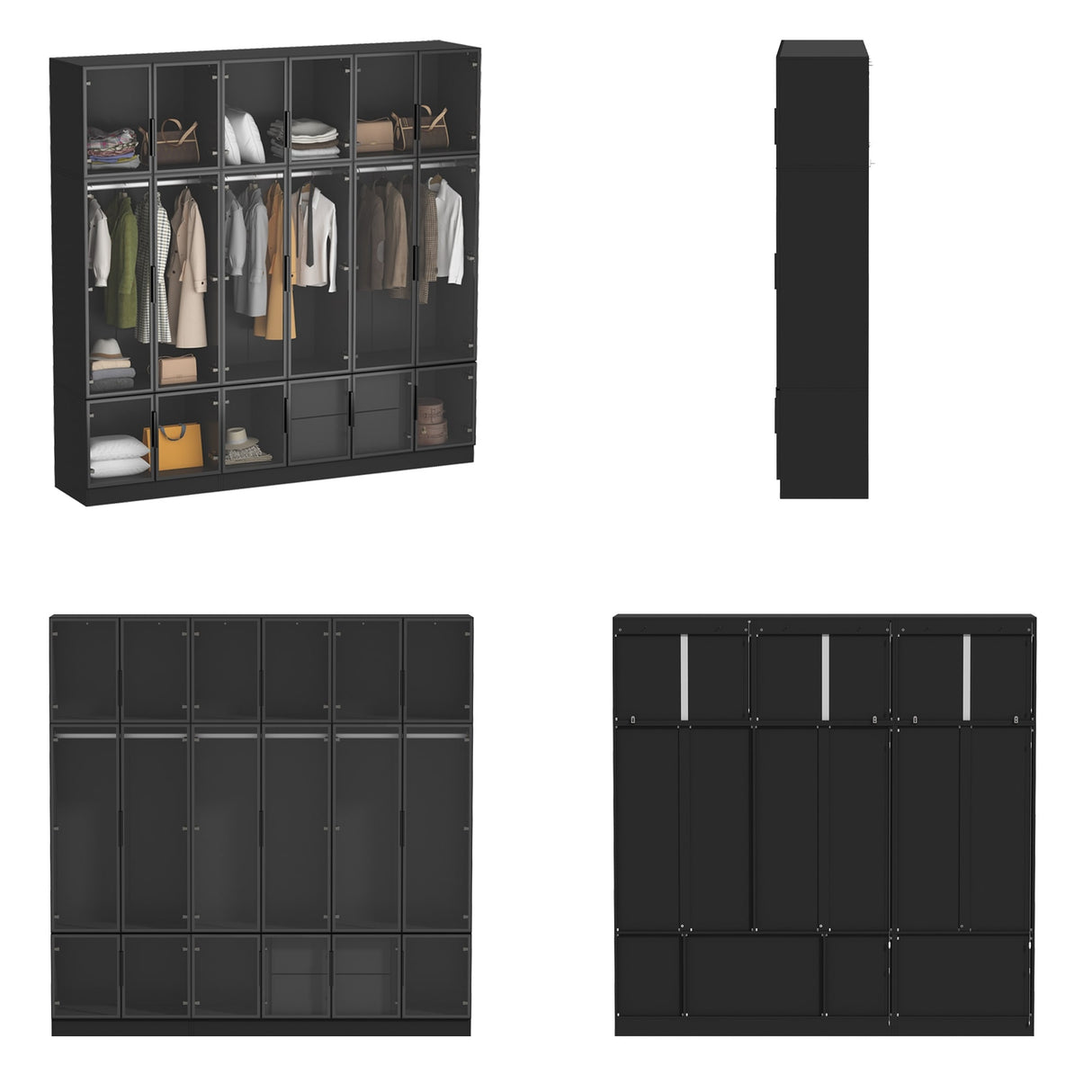 Storage Black Modular Wardrobe with Stylish Aluminum Accents Armoires