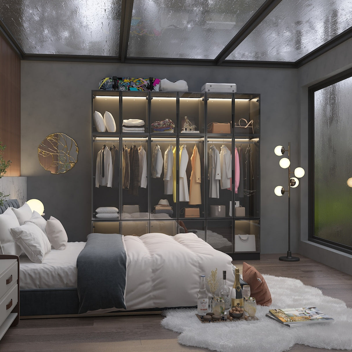 Storage Black Modular Wardrobe with Stylish Aluminum Accents Armoires