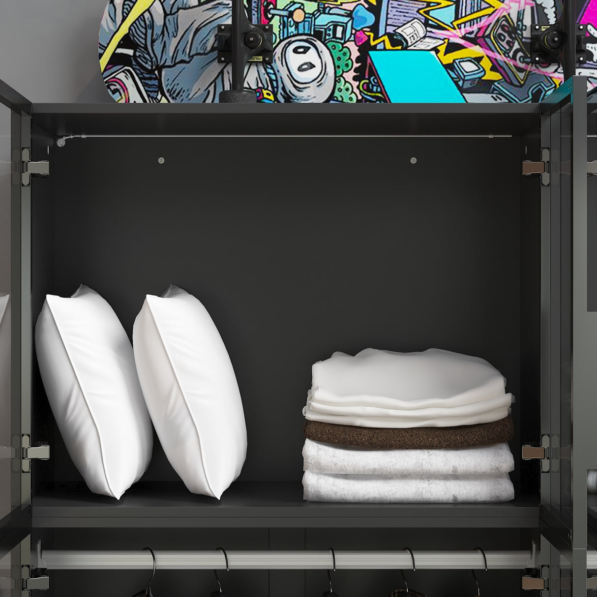 Storage Black Modular Wardrobe with Stylish Aluminum Accents Armoires
