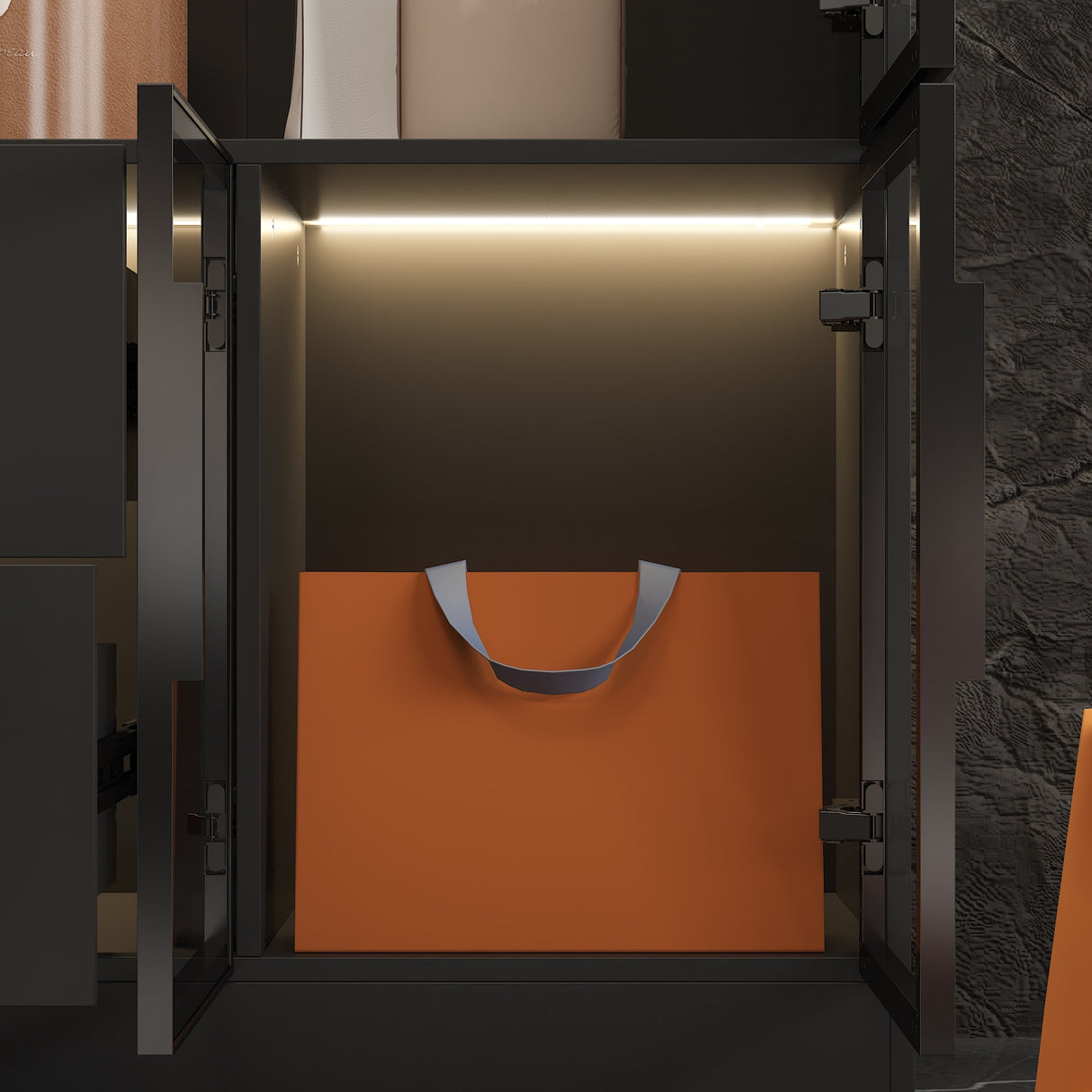 Storage Black Modular Wardrobe with Stylish Aluminum Accents Armoires