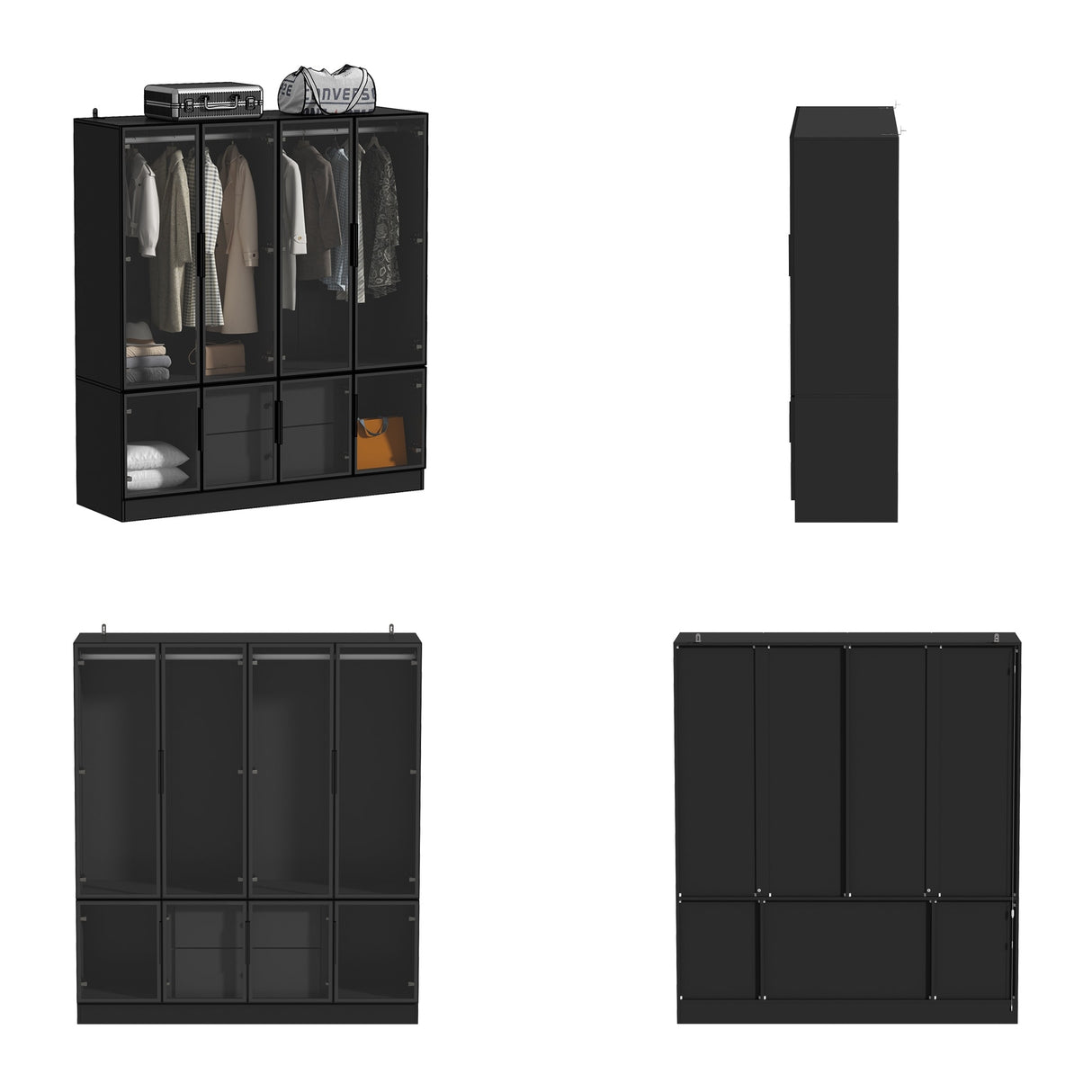 Storage Black Modular Wardrobe with Stylish Aluminum Accents Armoires
