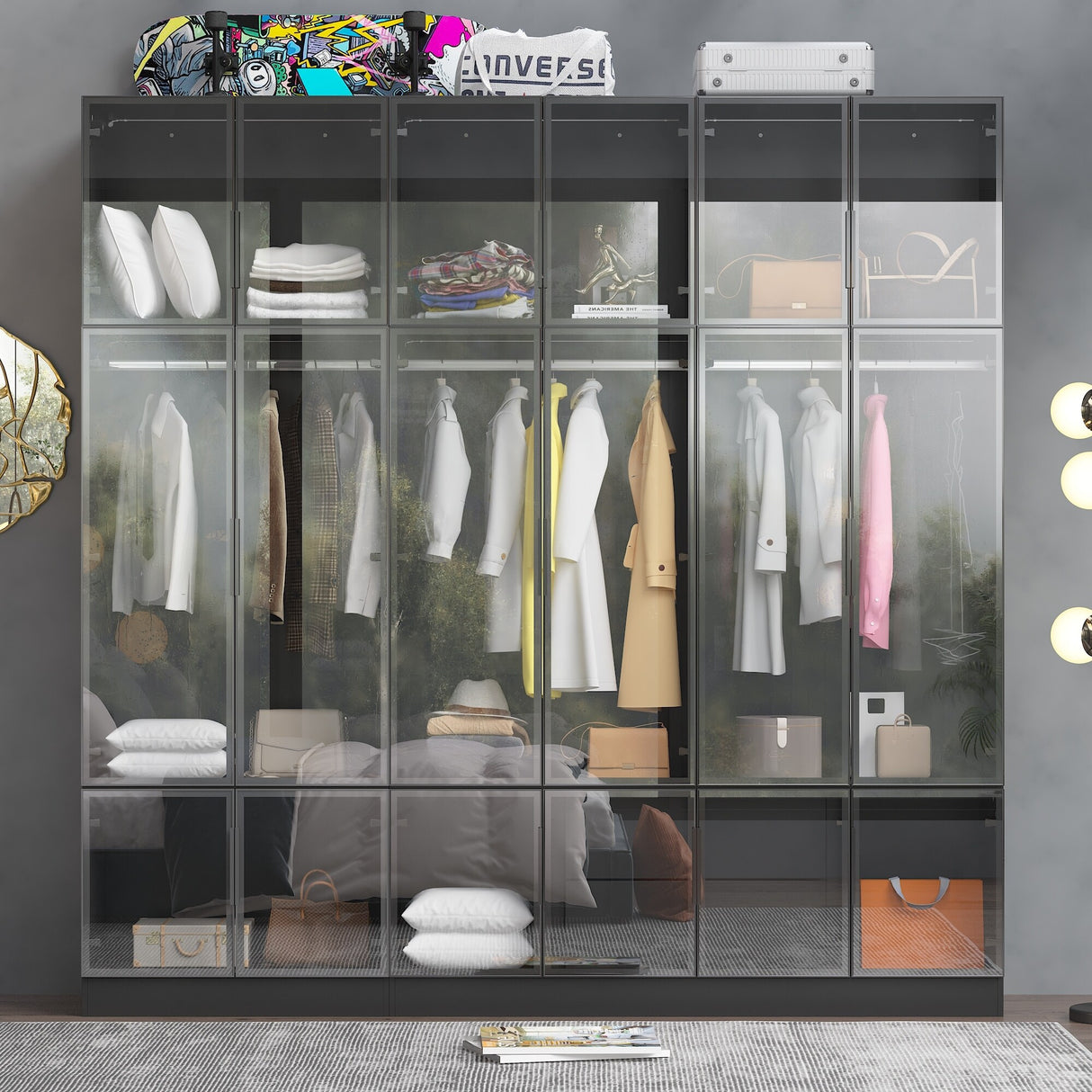 Storage Black Modular Wardrobe with Stylish Aluminum Accents Armoires