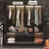 Storage Black Modular Wardrobe with Stylish Aluminum Accents Armoires
