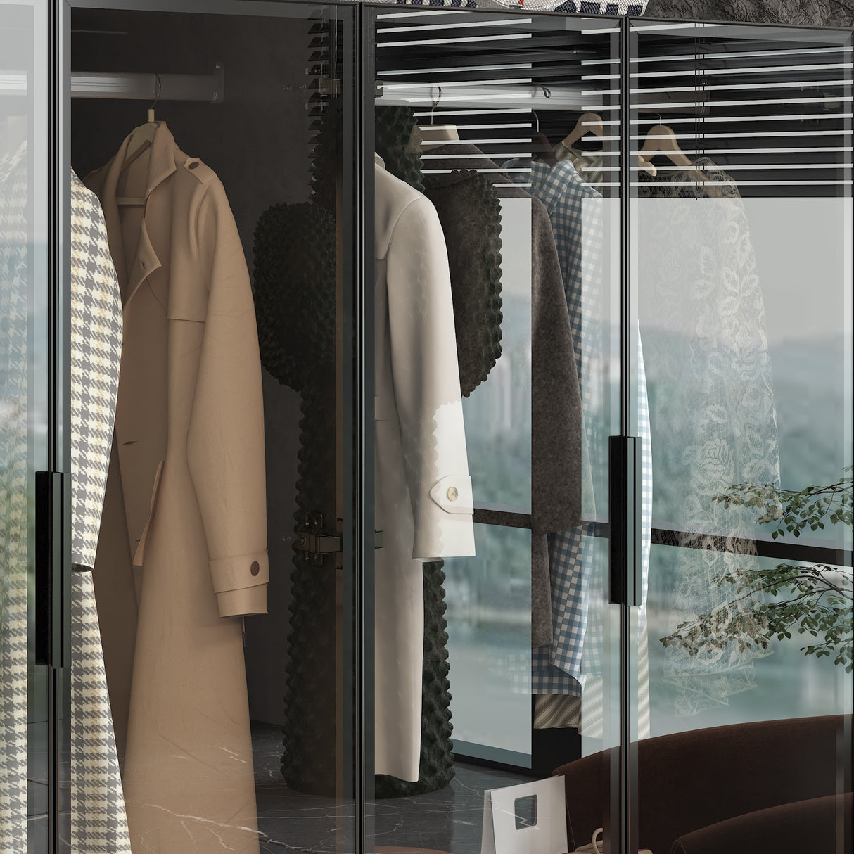 Storage Black Modular Wardrobe with Stylish Aluminum Accents Armoires