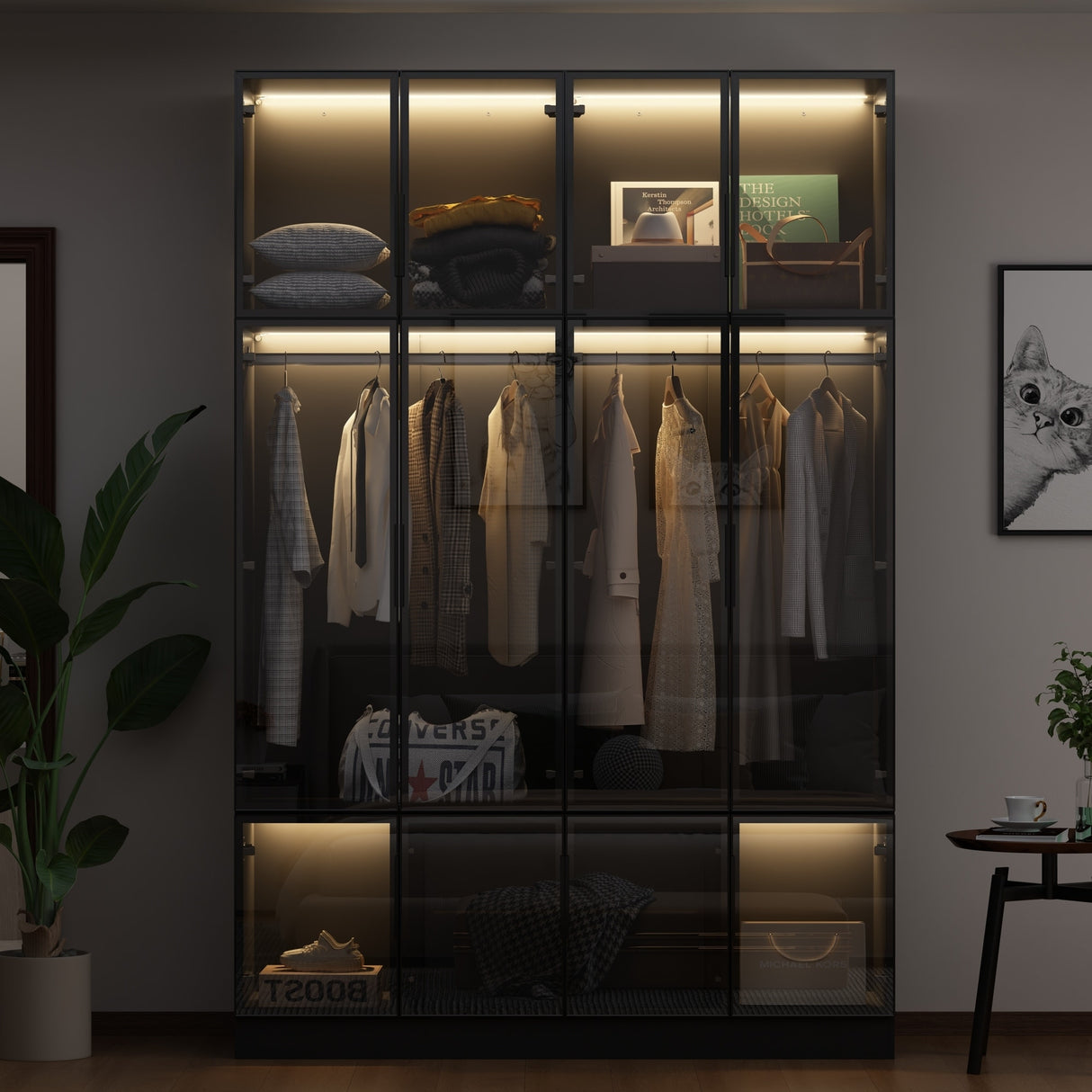 Storage Black Modular Wardrobe with Stylish Aluminum Accents Armoires