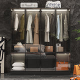 Storage Black Modular Wardrobe with Stylish Aluminum Accents Armoires