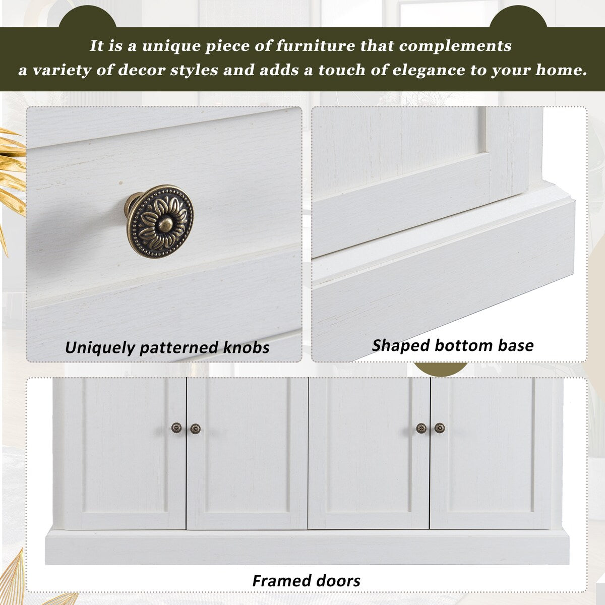 Storage Cabinet White with Drawers and Adjustable Shelves - 58.3"W x 15.8"D x 33.9"H