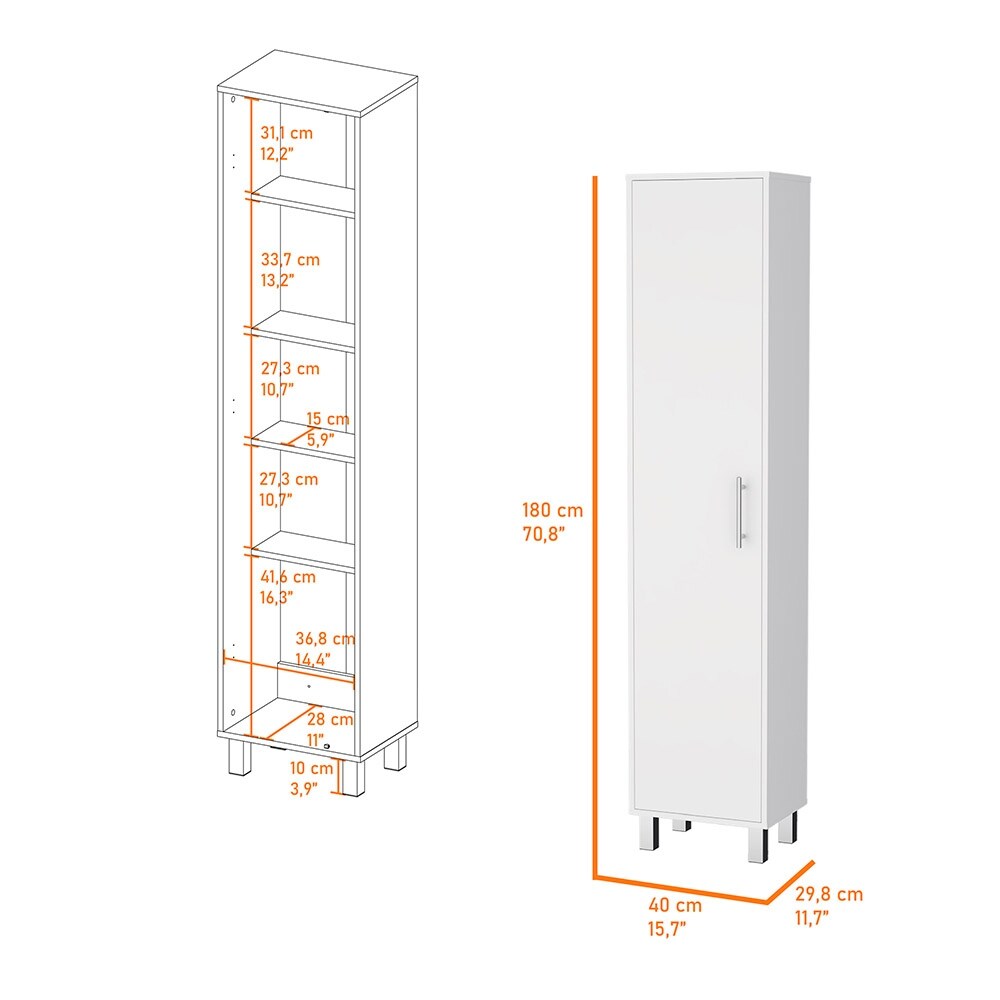 Storage Cabinet Buccan, Five Shelves, White Finish,High quality and durable