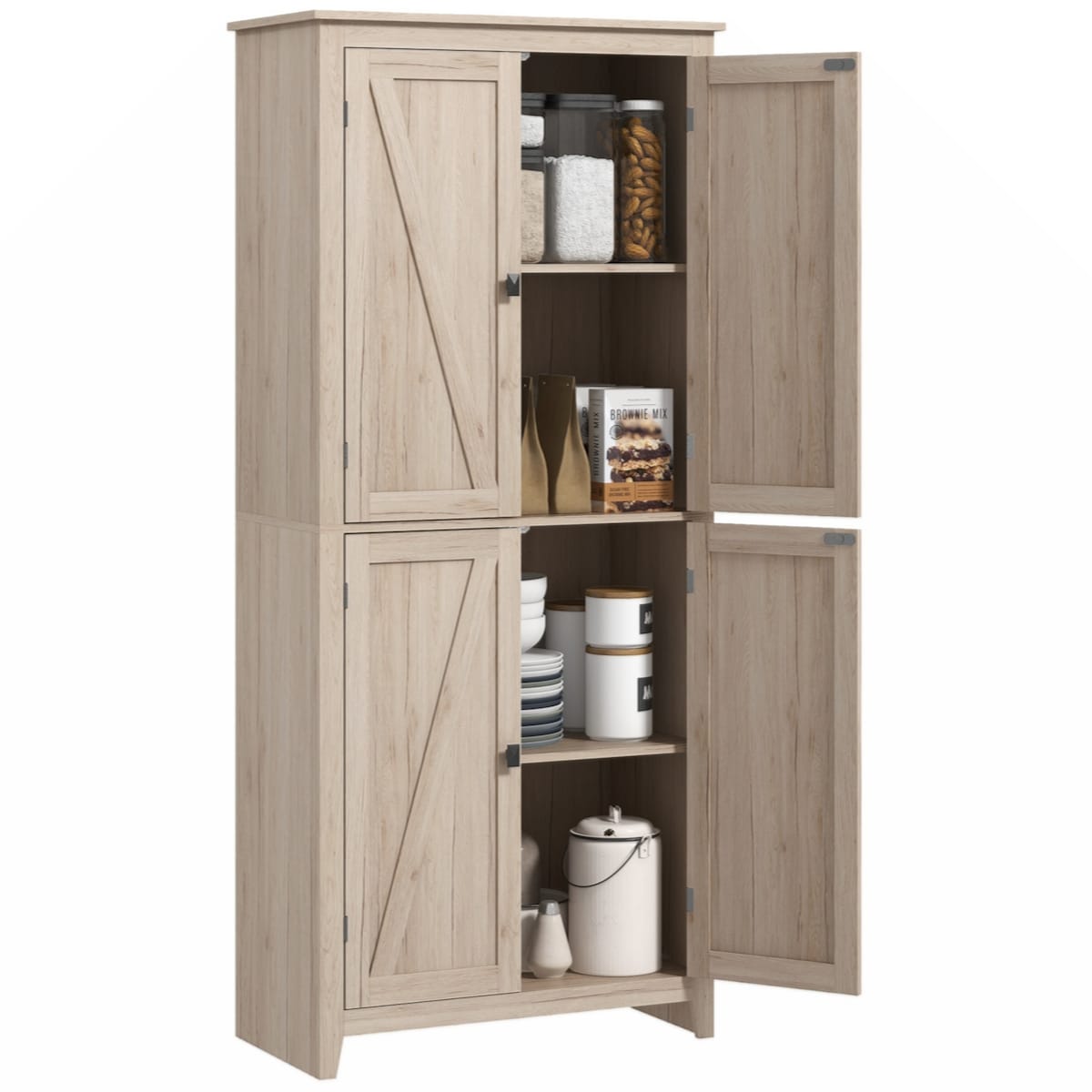 Storage Cabinet Organizer with 4-Tiers, and Adjustable Shelves, Natural
