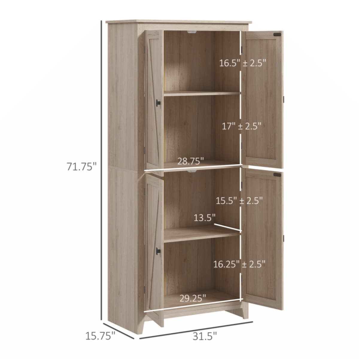 Storage Cabinet Organizer with 4-Tiers, and Adjustable Shelves, Natural