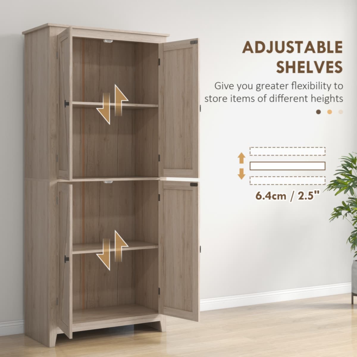 Storage Cabinet Organizer with 4-Tiers, and Adjustable Shelves, Natural