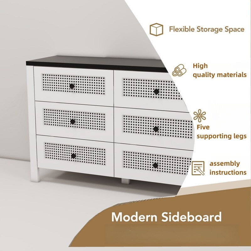 Storage Cabinet with 6 drawers,Wood Buffet Sideboard,Large Cupboard