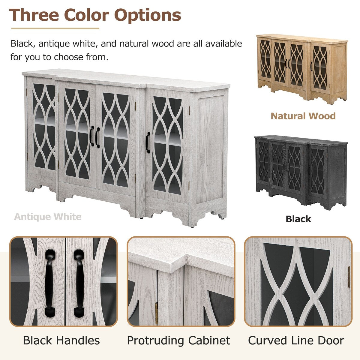Storage Cabinet with Black Handle and Three Adjustable Shelves
