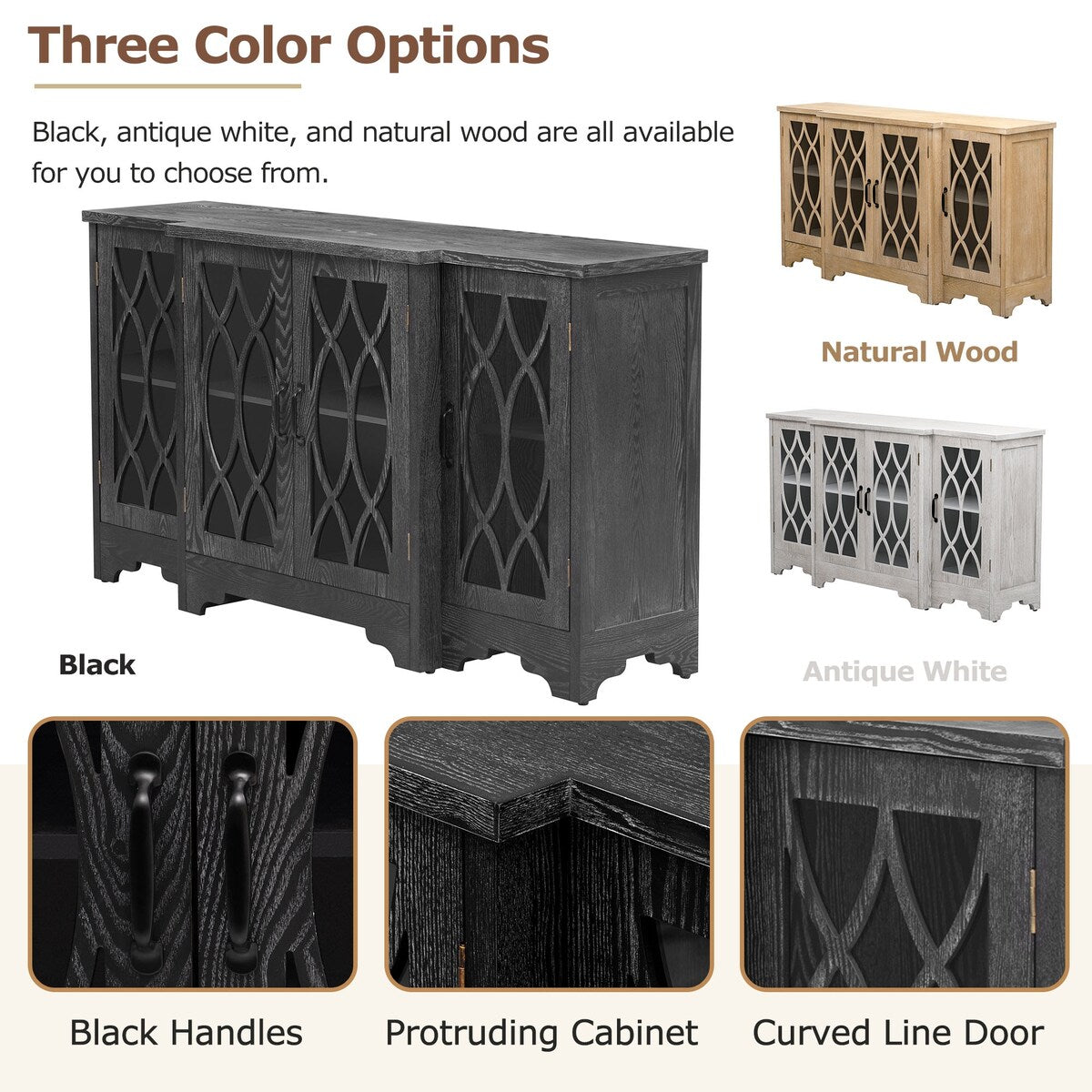 Storage Cabinet with Black Handle and Three Adjustable Shelves