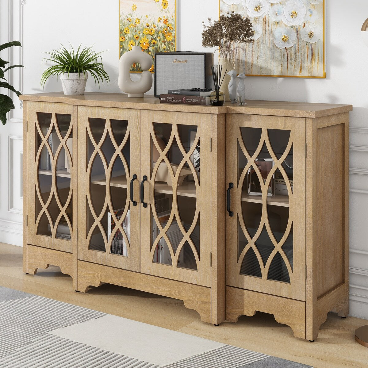 Storage Cabinet with Black Handle and Three Adjustable Shelves