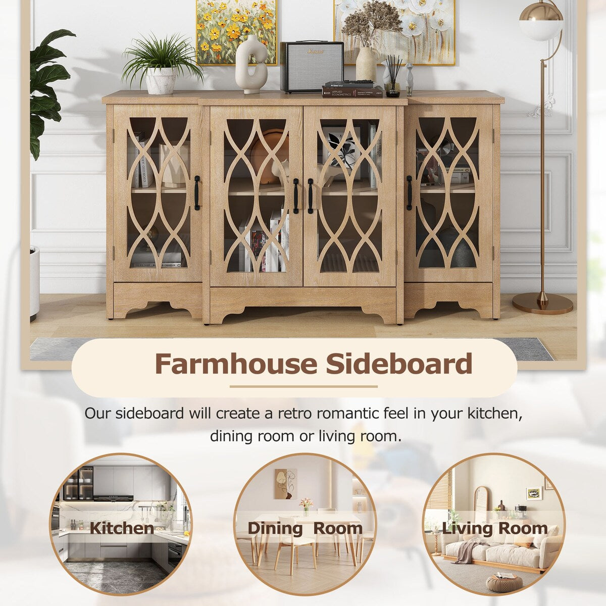 Storage Cabinet with Black Handle and Three Adjustable Shelves