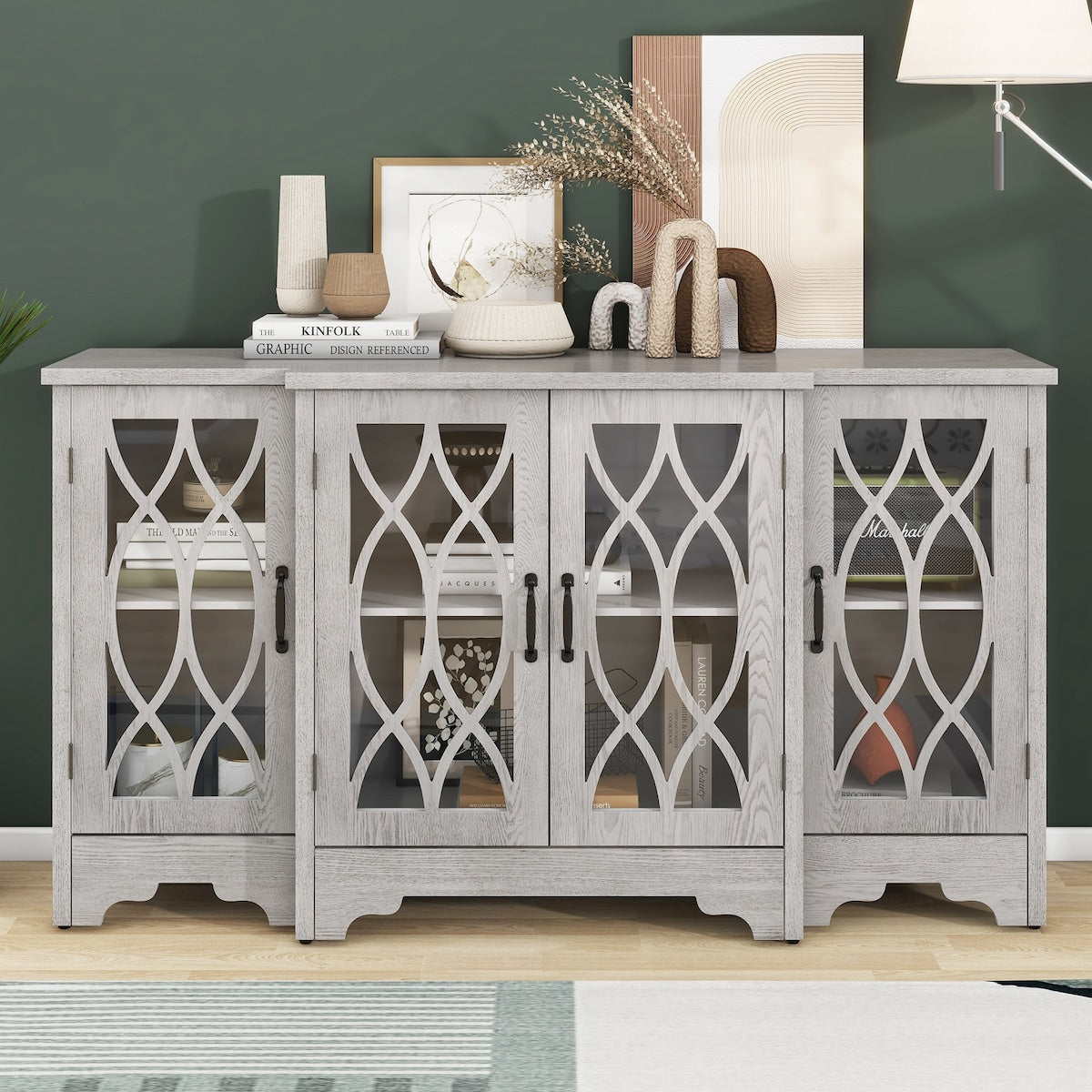 Storage Cabinet with Black Handle and Three Adjustable Shelves