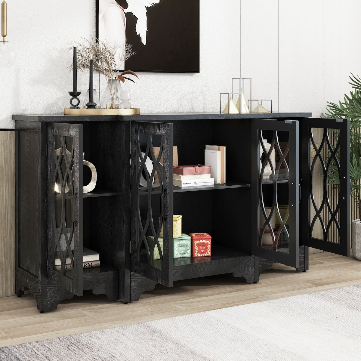 Storage Cabinet with Black Handle and Three Adjustable Shelves
