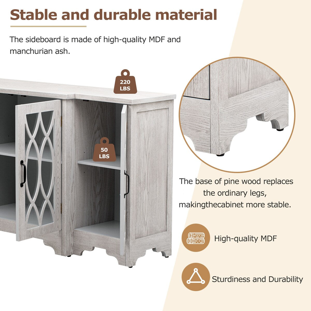 Storage Cabinet with Black Handle and Three Adjustable Shelves