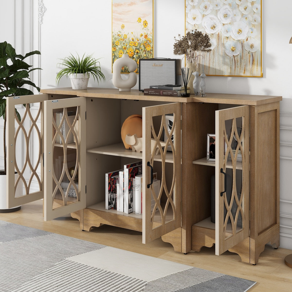Storage Cabinet with Black Handle and Three Adjustable Shelves