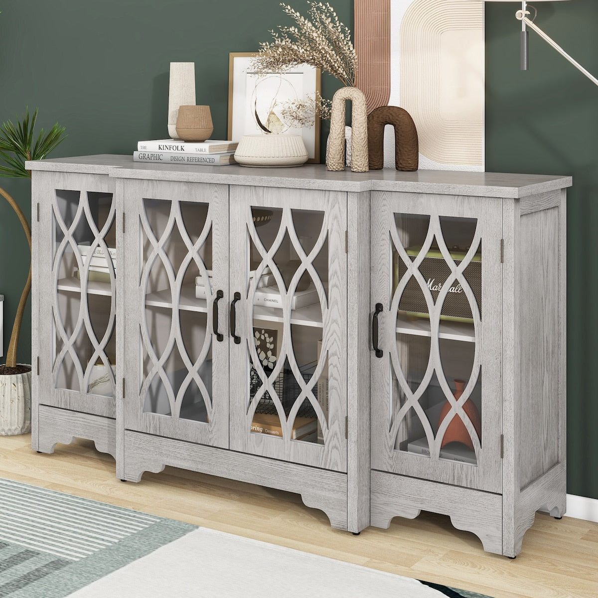 Storage Cabinet with Black Handle and Three Adjustable Shelves