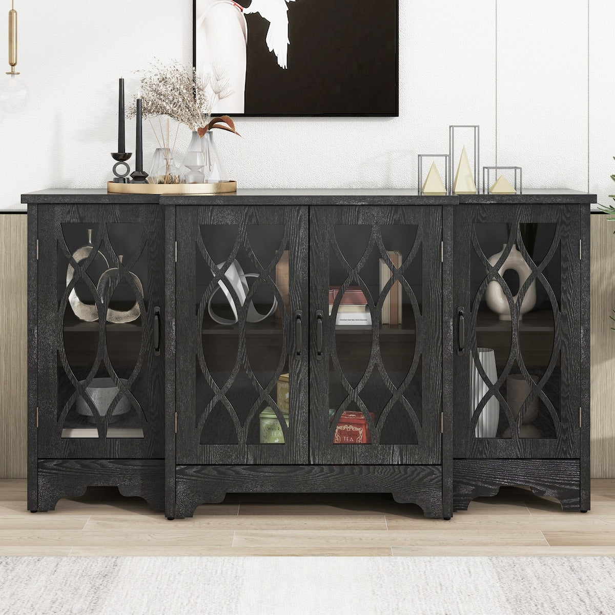 Storage Cabinet with Black Handle and Three Adjustable Shelves