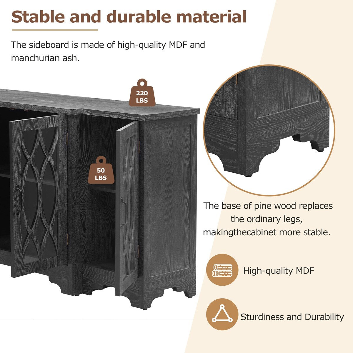 Storage Cabinet with Black Handle and Three Adjustable Shelves