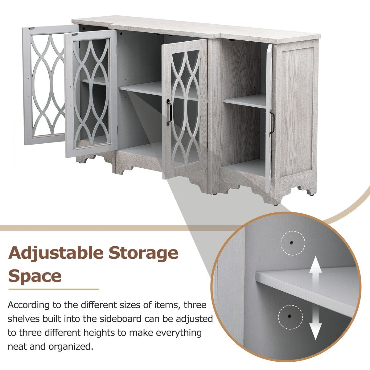 Storage Cabinet with Black Handle and Three Adjustable Shelves