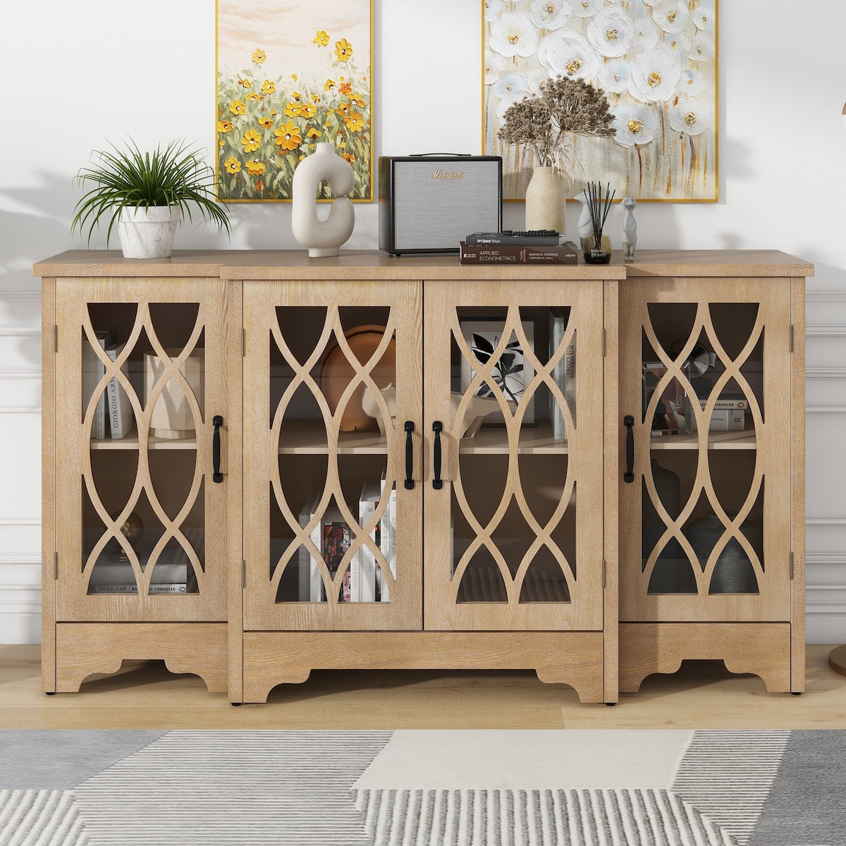 Storage Cabinet with Black Handle and Three Adjustable Shelves