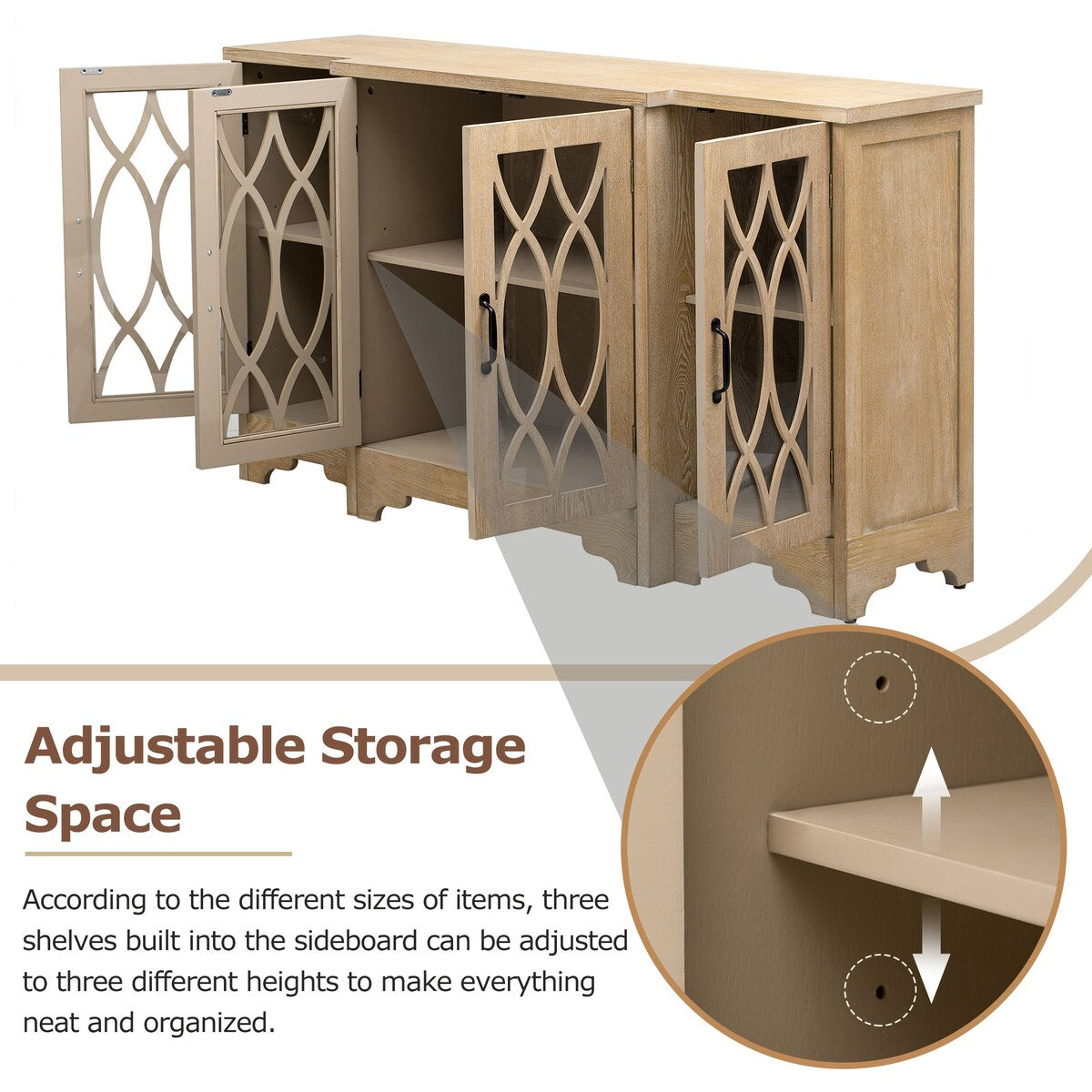 Storage Cabinet with Black Handle and Three Adjustable Shelves