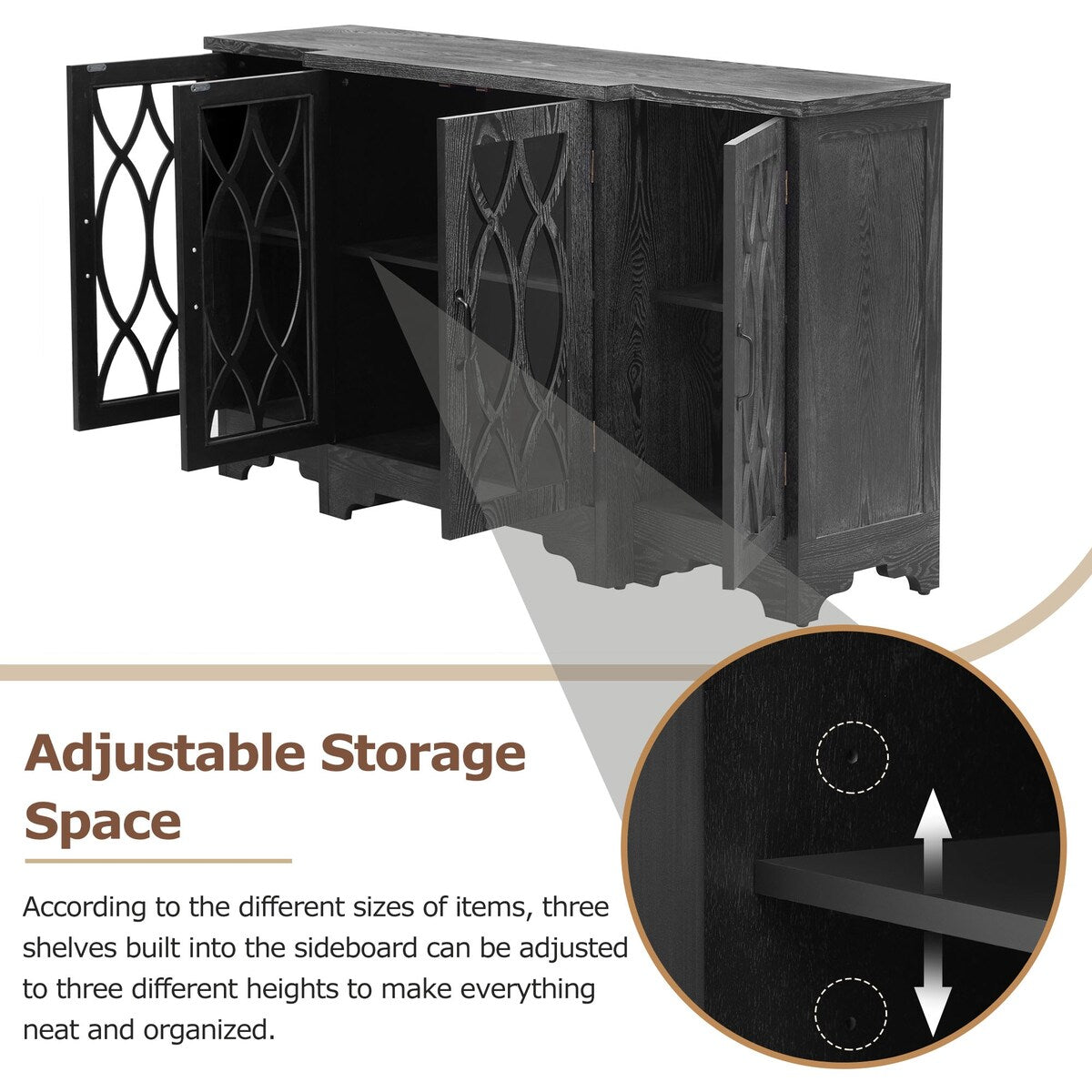 Storage Cabinet with Black Handle and Three Adjustable Shelves