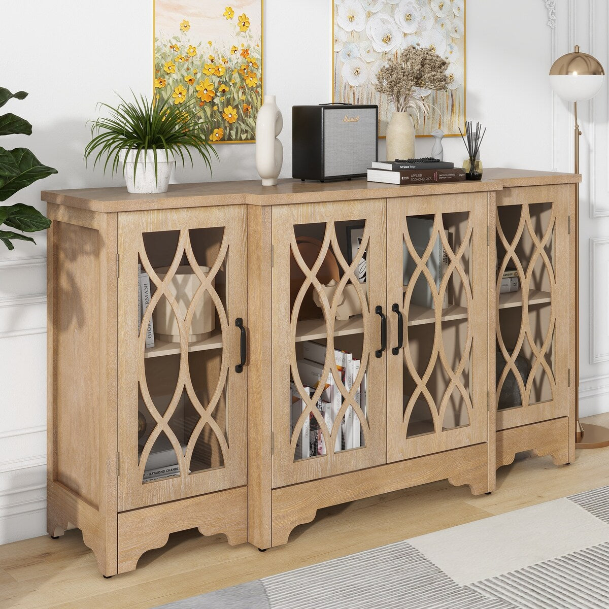 Storage Cabinet with Black Handle and Three Adjustable Shelves